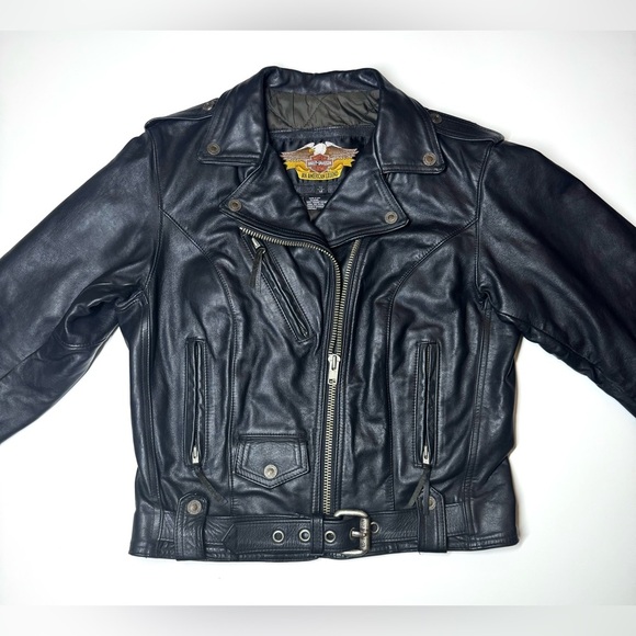 Harley Davidson Women’s Vintage Black Leather Moto Biker Jacket Size- Medium - Picture 2 of 10